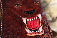 Handmade biker trucker Tooled wallet leather chain men wolf carved leather long wallet for men him - EverHandmade