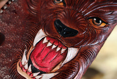 Handmade biker trucker Tooled wallet leather chain men wolf carved leather long wallet for men him - EverHandmade