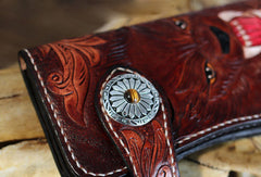 Handmade biker trucker Tooled wallet leather chain men wolf carved leather long wallet for men him - EverHandmade