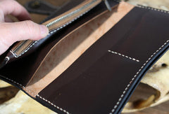 Handmade biker trucker Tooled wallet leather chain men wolf carved leather long wallet for men him - EverHandmade