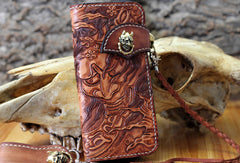 Handmade biker wallet leather Prajna Inuyasha carved biker wallet chian Long wallet clutch for men - EverHandmade