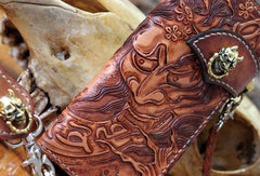 Handmade biker wallet leather Prajna Inuyasha carved biker wallet chian Long wallet clutch for men - EverHandmade