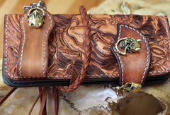 Handmade biker wallet leather Prajna Inuyasha carved biker wallet chian Long wallet clutch for men - EverHandmade