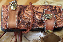 Handmade biker wallet leather Prajna Inuyasha carved biker wallet chian Long wallet clutch for men