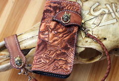 Handmade biker wallet leather Prajna Inuyasha carved biker wallet chian Long wallet clutch for men - EverHandmade