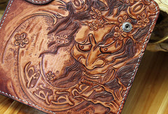 Handmade biker wallet leather Prajna Inuyasha carved biker wallet chian Long wallet clutch for men - EverHandmade