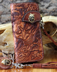 Handmade biker wallet leather Prajna Inuyasha carved biker wallet chian Long wallet clutch for men - EverHandmade