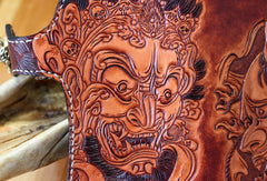Handmade biker wallet brown leather prajna carved men biker wallet bifold Long wallet for men