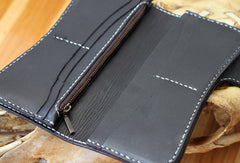 Handmade biker wallet blue leather prajna carved men biker wallet bifold Long wallet for men - EverHandmade