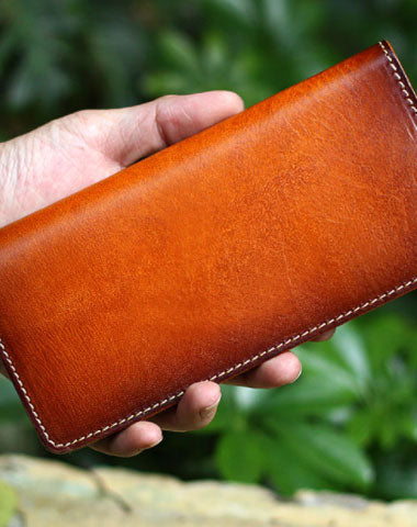 Mens Long Leather Wallet Bifold Vintage Long Wallet For Men - EverHandmade
