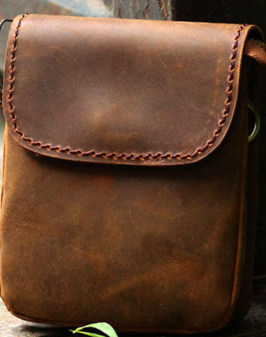 Genuine Leather Mens Cool Messenger Bag iPad Bag Chest Bag Bike Bag Cycling Bag For Men - EverHandmade