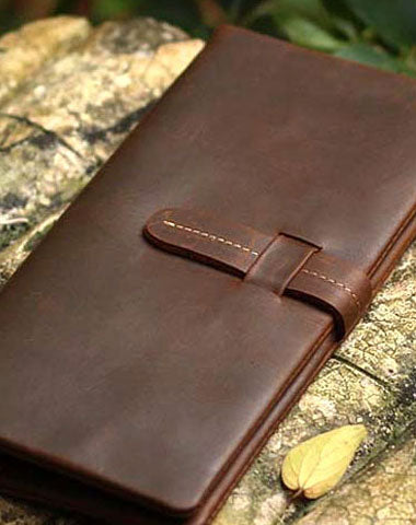 Genuine Leather Wallet Bifold Vintage Long Wallet Purse Clutch For Men