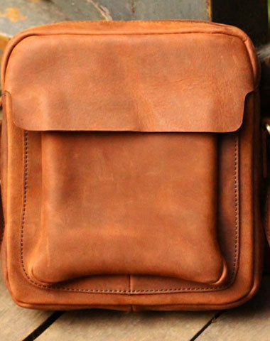 Genuine Leather Mens Cool Messenger Bag Sling Bag Chest Bag Bike Bag Cycling Bag for men - EverHandmade