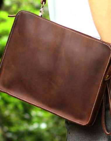 Genuine Leather Mens Cool Messenger Bag Ipad Bag Chest Bag Bike Bag Cycling Bag for men - EverHandmade
