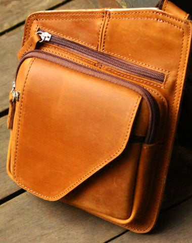 Genuine Leather Mens Cool Messenger Bag iPad Bag Chest Bag Bike Bag Cycling Bag For Men - EverHandmade