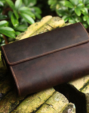 Genuine Leather Mens Cool Clutch Messenger Bag Folded Wristlet Purse Bike Bag Cycling Bag For Men - EverHandmade