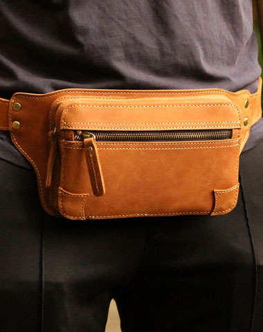 Genuine Leather Mens Hip Bag Cool Waist Bag iPad Bag  Bike Bag Cycling Bag For Men