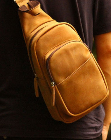 Genuine Leather Mens Chest Bag Cool Sling Bag Waist Bag Bike Bag Cycling Bag For Men - EverHandmade
