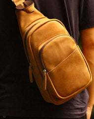 Genuine Leather Mens Chest Bag Cool Sling Bag Waist Bag Bike Bag Cycling Bag For Men - EverHandmade