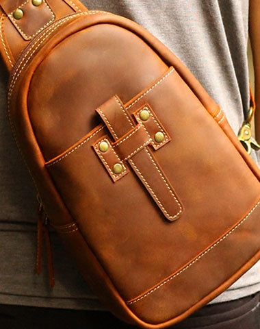 Genuine Leather Mens Cool Messenger Bag iPad Bag Chest Bag Bike Bag Cycling Evelope Cluth Bag For Men - EverHandmade