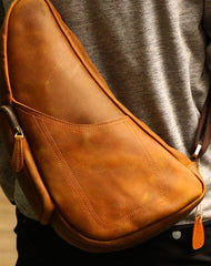 Genuine Leather Mens Cool SLing Bag iPad Bag Chest Bag Bike Bag - EverHandmade