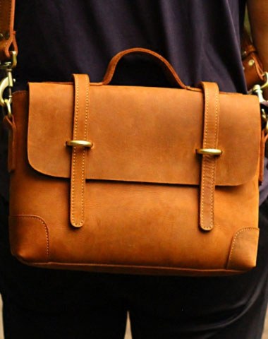 Vintage Leather Mens Messenger Bag Briefcase Side Bag Brown Work Bag Business Bag For Men - EverHandmade