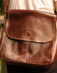 Genuine Leather Mens Cool Messenger Bag iPad Bag Chest Bag Bike Bag Cycling Bag For Men - EverHandmade