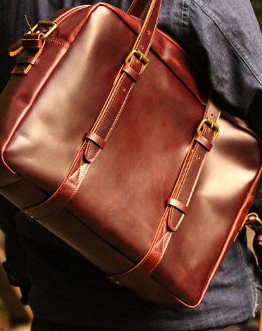 Genuine Leather Mens Briefcase Messenger Bag Laptop Bag Shoulder Bag for men - EverHandmade