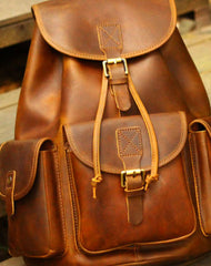 Genuine Leather Mens Cool Backpack Sling Bag Large Black Travel Bag Hiking Bag for men - EverHandmade