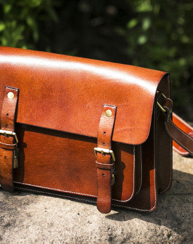 Handmade leather mens Messenger Bags School shoulder bags for Men - EverHandmade