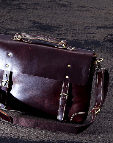 Handmade leather men Briefcase messenger vintage shoulder laptop bag vintage bag - EverHandmade