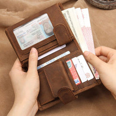 RFID Vintage Leather Men's Trifold Small Wallet Brown billfold Wallet For Men