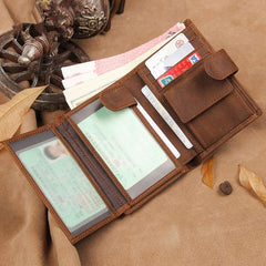 RFID Vintage Leather Men's Trifold Small Wallet Brown billfold Wallet For Men