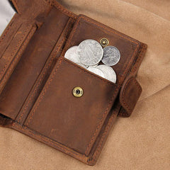 RFID Vintage Leather Men's Trifold Small Wallet Brown billfold Wallet For Men
