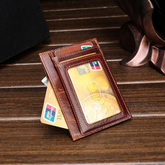 RFID Brown Leather Men's Slim Card Holder Black Front Pocket Wallet Small Card Wallet For Men