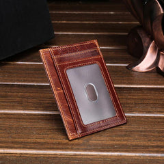 RFID Brown Leather Men's Slim Card Holder Black Front Pocket Wallet Small Card Wallet For Men