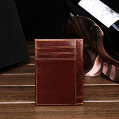 RFID Brown Leather Men's Slim Card Holder Black Front Pocket Wallet Small Card Wallet For Men