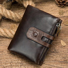 RFID Brown Leather Men's Double Zipper Small Wallet Black billfold Wallet For Men