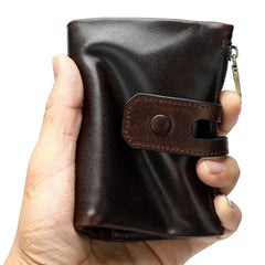 RFID Brown Leather Men's Double Zipper Small Wallet Black billfold Wallet For Men