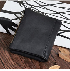 RFID Brown Leather Men's Double Zipper Small Wallet Black billfold Wallet For Men