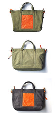 Green Canvas Leather Mens Womens Tote Shoulder Bags Messenger Bag Gray Tote Handbag For Men and Women