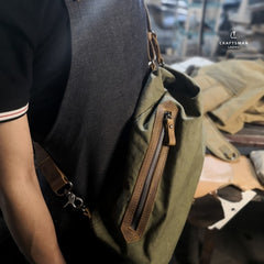 Army Green Canvas Mens Sling Bag Chest Bag One Shoulder Pack Sling Pack Bag For Men