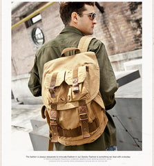 Army Green CANVAS Mens Large 16'' Fashion Khaki Travel Backpack College Backpack Hiking Backpack For Men