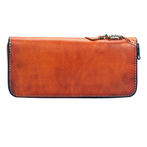 Around Zip Brown Leather Biker Wallet Mens Minimalist Zipper Clutch Wallet for M KBPJ01751003