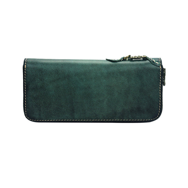 Around Zip Green Leather Biker Wallet Mens Minimalist Zipper Clutch Wallet for M KBPJ01751003