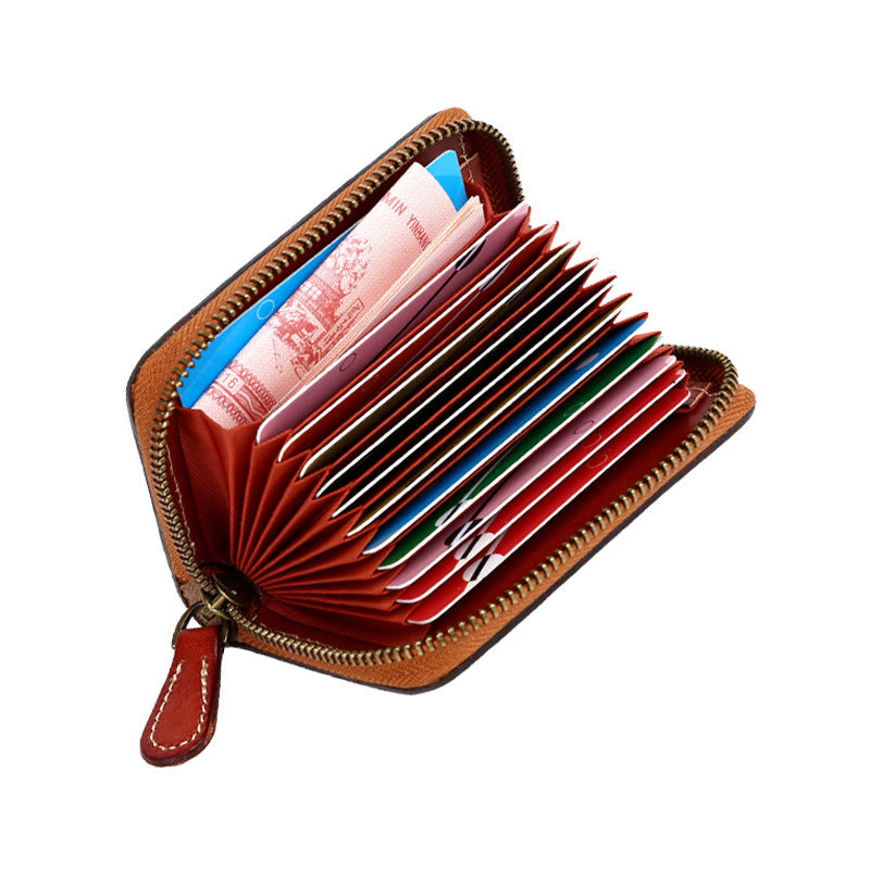 Around Zip Brown Tooled Leather Card Wallet Mens Feather Zipper Card H