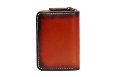 Around Zip Coffee Tooled Leather Card Wallet Mens Feather Zipper Card Holder for Men