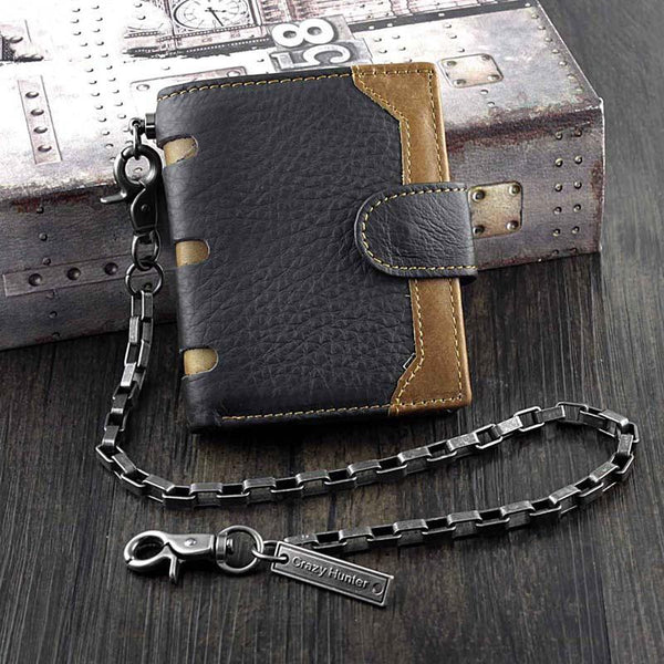 BADASS BLACK Coffee LEATHER MENS TRIFOLD SMALL - Back View