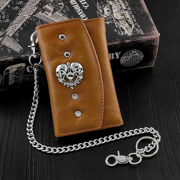 BADASS BROWN SKULL LEATHER MENS TRIFOLD SMALL - Back View