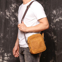 Tan LEATHER MENS Small Vertical SIDE BAG COURIER BAG Vertical MESSENGER BAG FOR MEN